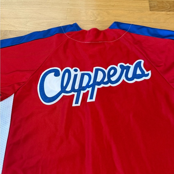 Vintage LA Clippers NBA Majestic Baseball Jersey Size L Red/White/Blue - Picture 8 of 12